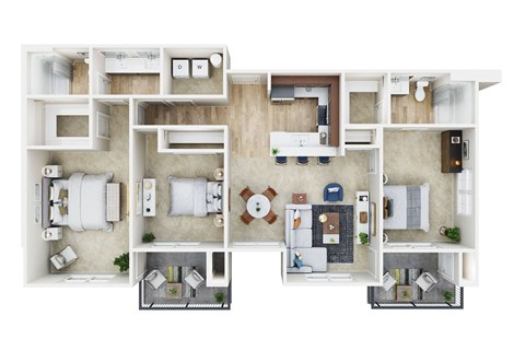 Floor plan for 3 beds, 2 baths, 1366 sqft